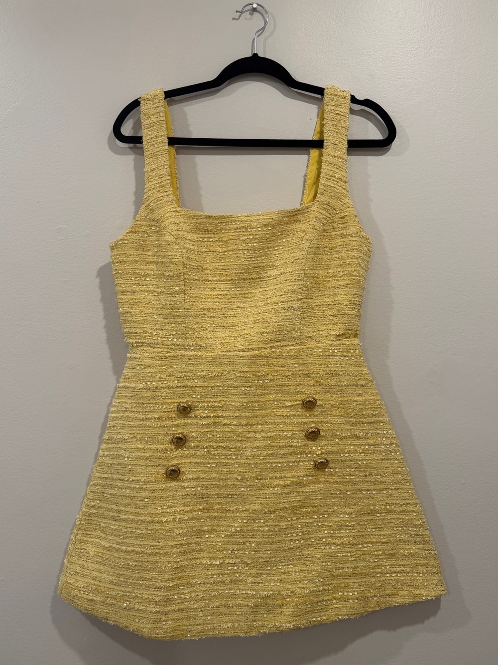 Princess Polly Yellow Tweed Mini Dress with Gold Buttons